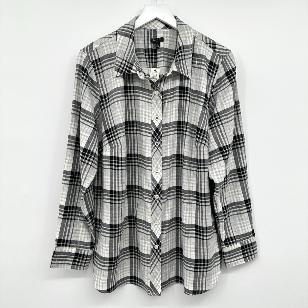 Talbots Tunic Top Shirt Plus Size 1X‎ Black Plaid Long Sleeves Quiet Luxury New